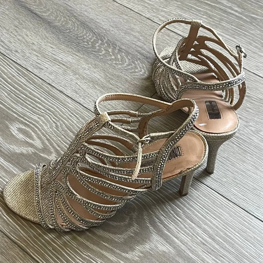 INC International Concepts Womens Sharee2 Fabric Open‎ Toe, Champagne, Size 7.5